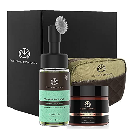 The Man Company Daily Care Combo With Green Tea Foaming Face Wash, Skin Brightening Cream, & Wash Bag | Purifies Skin, Removes Dirt & Excess Oil | Detoxify And Rejuvenate