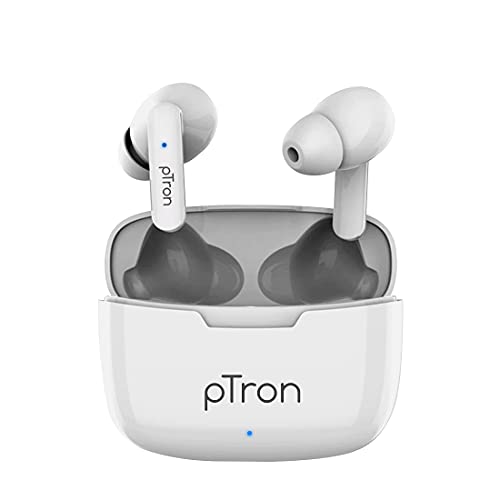 Ptron Bassbuds Duo New Bluetooth 5.1 Wireless Headphones, Stereo Audio, Touch Control Tws, Dual Hd Mic, Type-C Fast Charging, Ipx4 Water-Resistant, Passive Noise Cancelling & Voice Assistant (White)