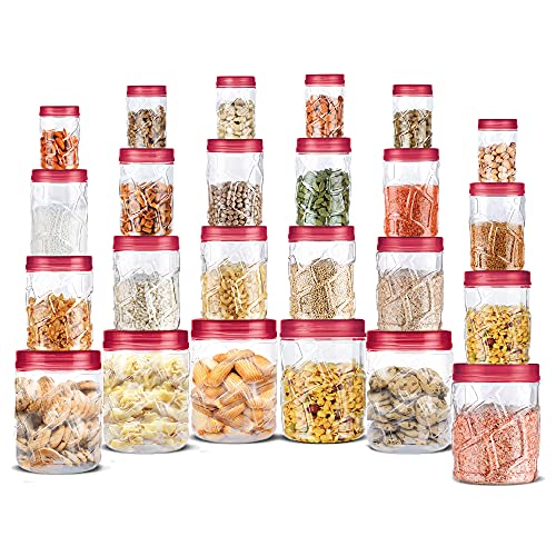 Milton Vitro Plastic Pet Storage Jar And Container, Set Of 24 (6 Pcs X 300 Ml Each, 6 Pcs X 700 Ml Each, 6 Pcs X 1.4 Ltrs Each, 6 Pcs X 2 Ltrs Each), Red Wine | Air Tight |Kitchen Organiser | Bpa Free