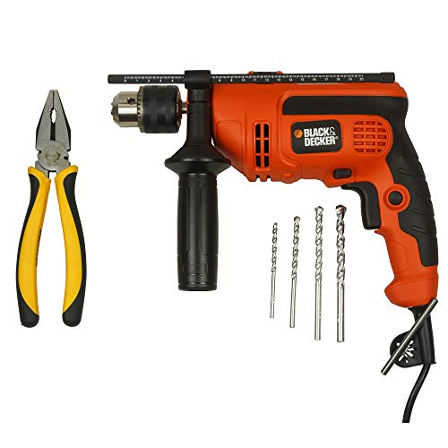 Black+Decker Kr554Re 550W 13Mm Variable Speed Reversible Hammer Drill Machine With Stanley 70-482 8-Inch Sturdy Steel Combination Plier