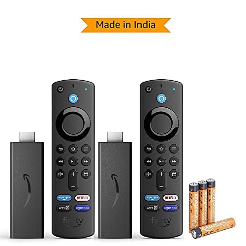 Fire Tv Stick (3Rd Gen, 2021) Gift Twin Pack + Amazonbasics Aaa Alkaline Non-Rechargeable Batteries (4 Pack) Combo