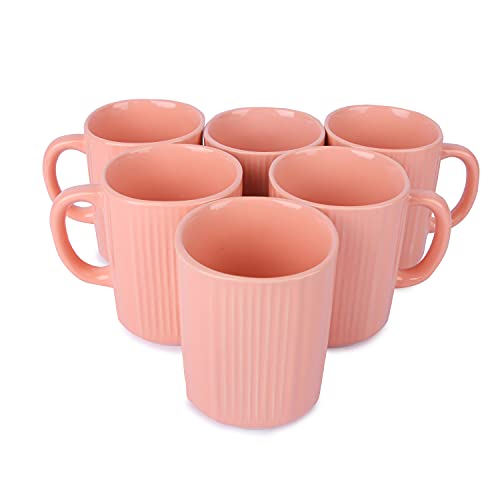 Anwaliya Fauna Series Ceramic Coffee Mugs, 300 Ml, Set Of 6, Pink Square