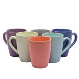 Anwaliya Fauna Tapered Ceramic Coffee Mugs, 250 Ml, Set Of 6, Pastel Multi Colour