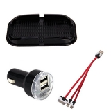 Callmate 2 Round Usb Car Charger With 3D Mat & 3In1 Cable 6X8X2 Cm