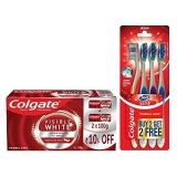 Colgate Visible White Teeth Whitening Toothpaste, Protects Enamel, Removes Stains, With Whitening Accelerators, 200G, 100G X 2 (Saver Pack) And Colgate 360 Visible White Toothbrush – 4 Pcs (Buy 2 Get 2 Free)