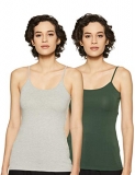 Amazon Brand – Symbol Women’S Slim Vest (Pack Of 2) (Symss19Ts003_Olive & Grey Melange Xl)