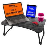 Gizga Essentials Multi-Purpose Portable & Foldable Wooden Desk For Bed Tray, Laptop Table, Study Table (Black)