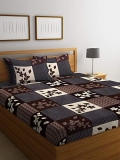 Fashion String 144 Tc Microfibre Brown Double Bedsheet With 2 King Size Pillow Covers